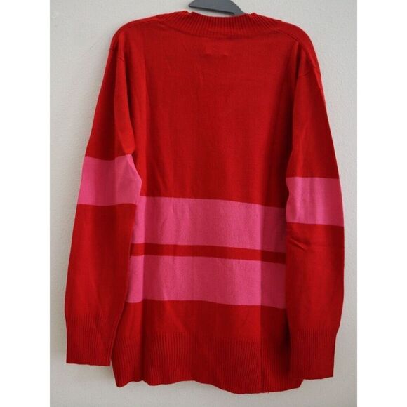 Madeleine Thompson Women's Sz M Red & Pink Striped Del Ray Cardigan Sweater - Picture 2 of 7